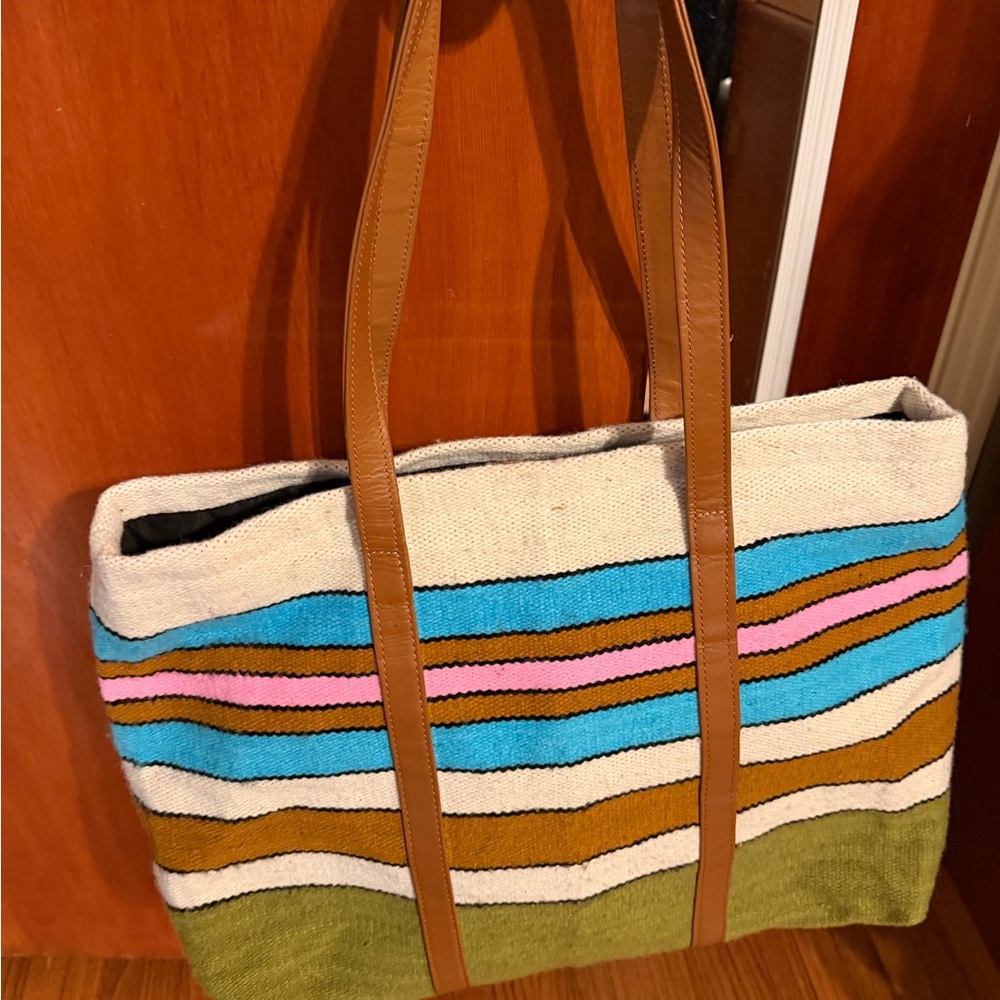 Noonday Collection Beige Tote with Tan Leather Trim - Picture 2 of 3